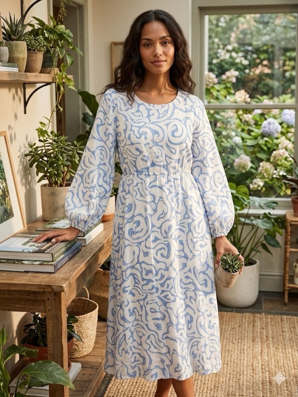 Girl and the sun Light Blue and White dress, women’s size medium